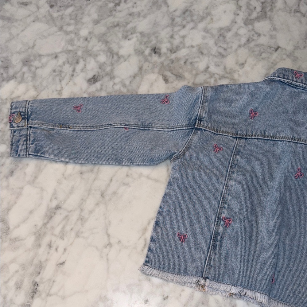 Zara Kids Light Blue Denim Jacket with Pink Bow Accents 3Y - Picture 7 of 8